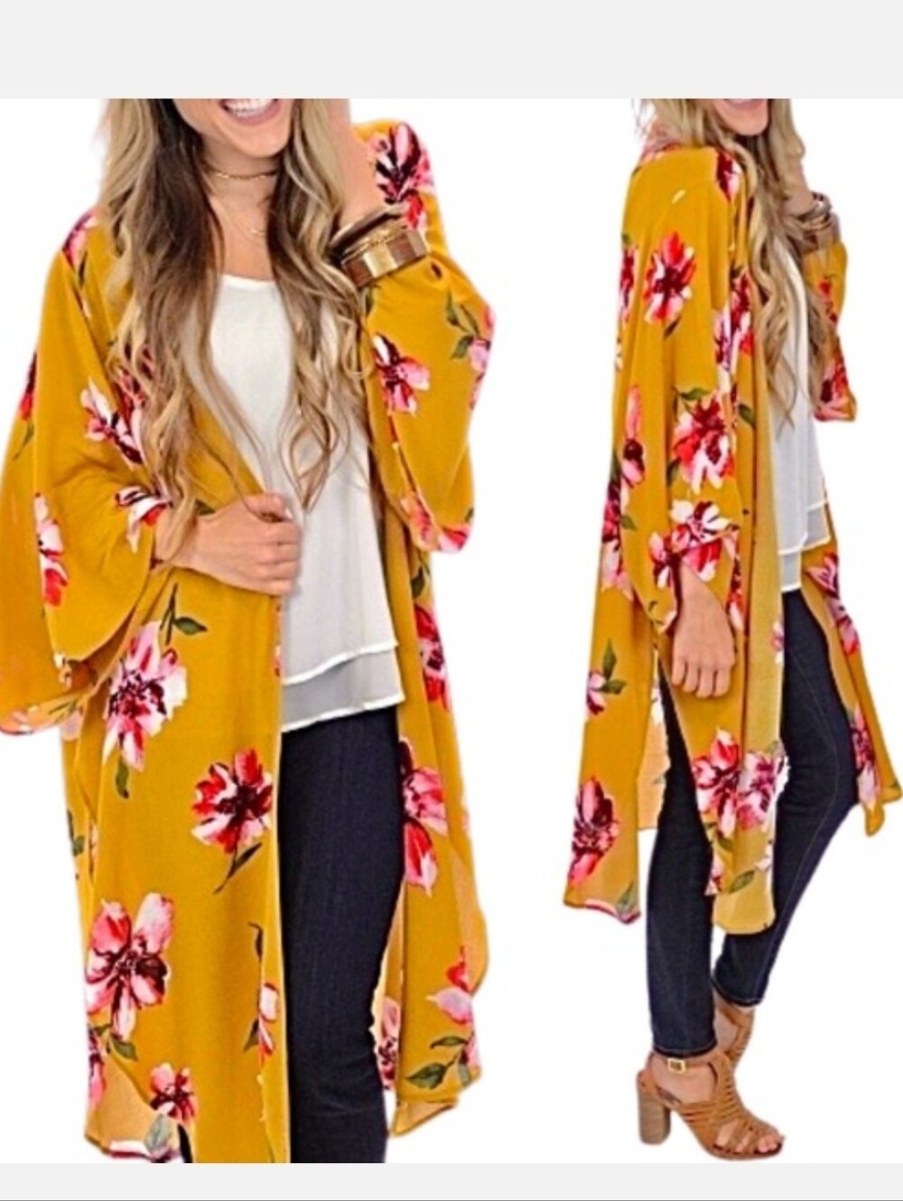 Infinity Raine Mustard Floral Oversized Kimono Duster